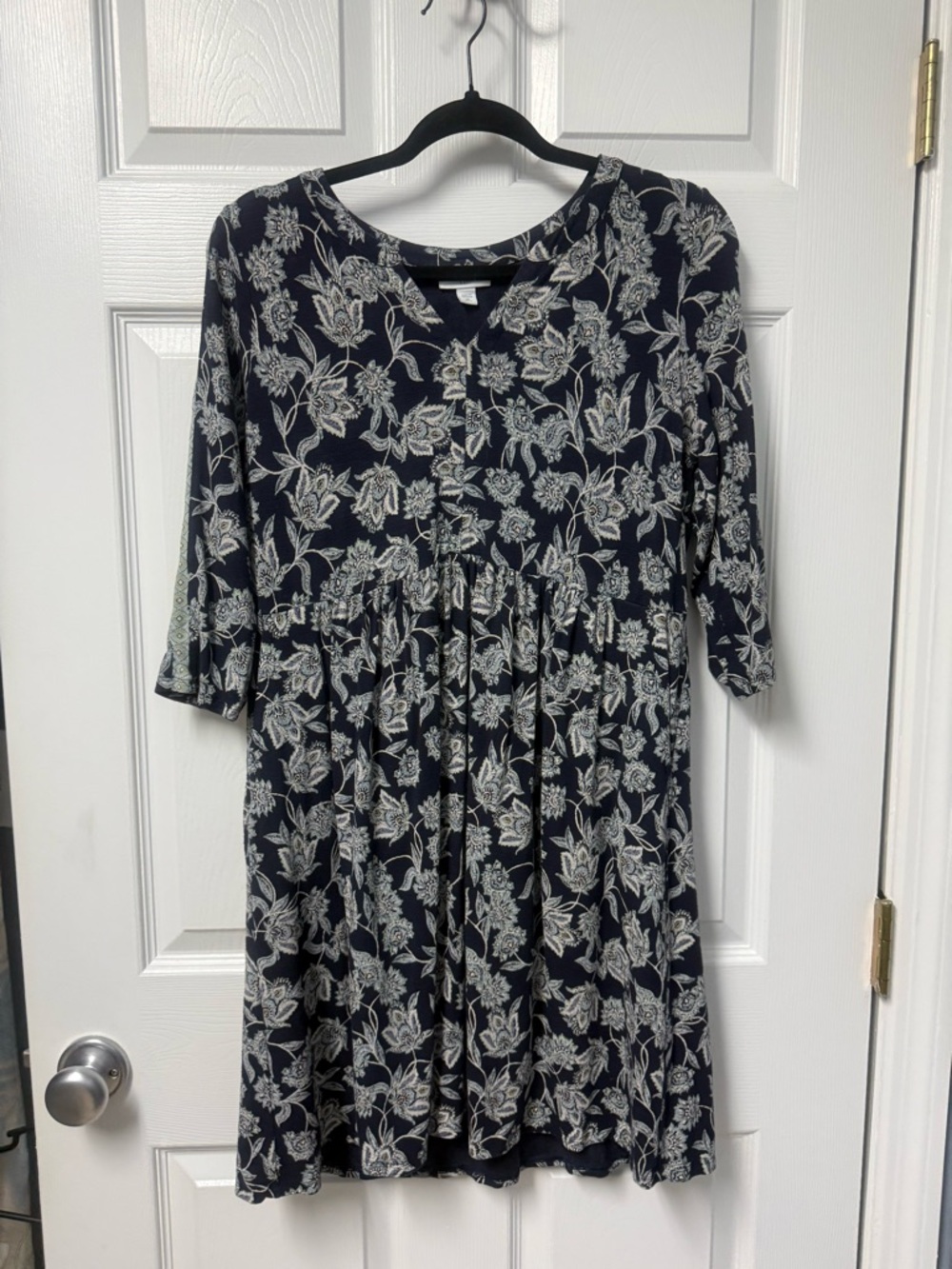 J. Jill Navy Floral Button-Front Dress
